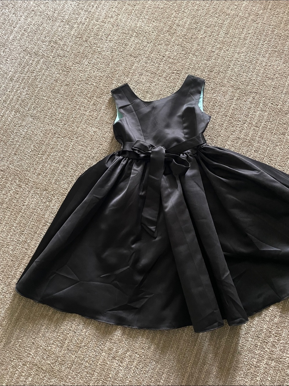 Classic Black Satin Party Dress for Girls with Waist Sash